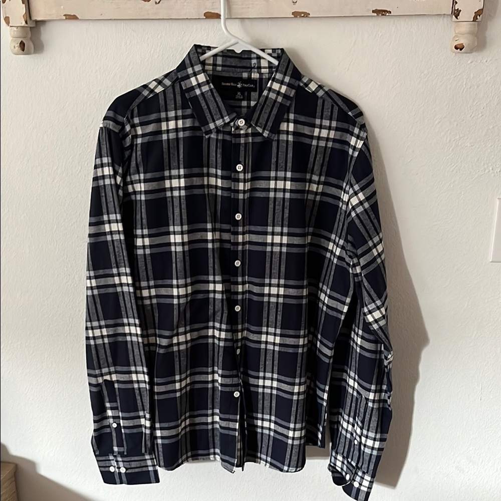 Navy Blue and White Casual Button Down Shirt